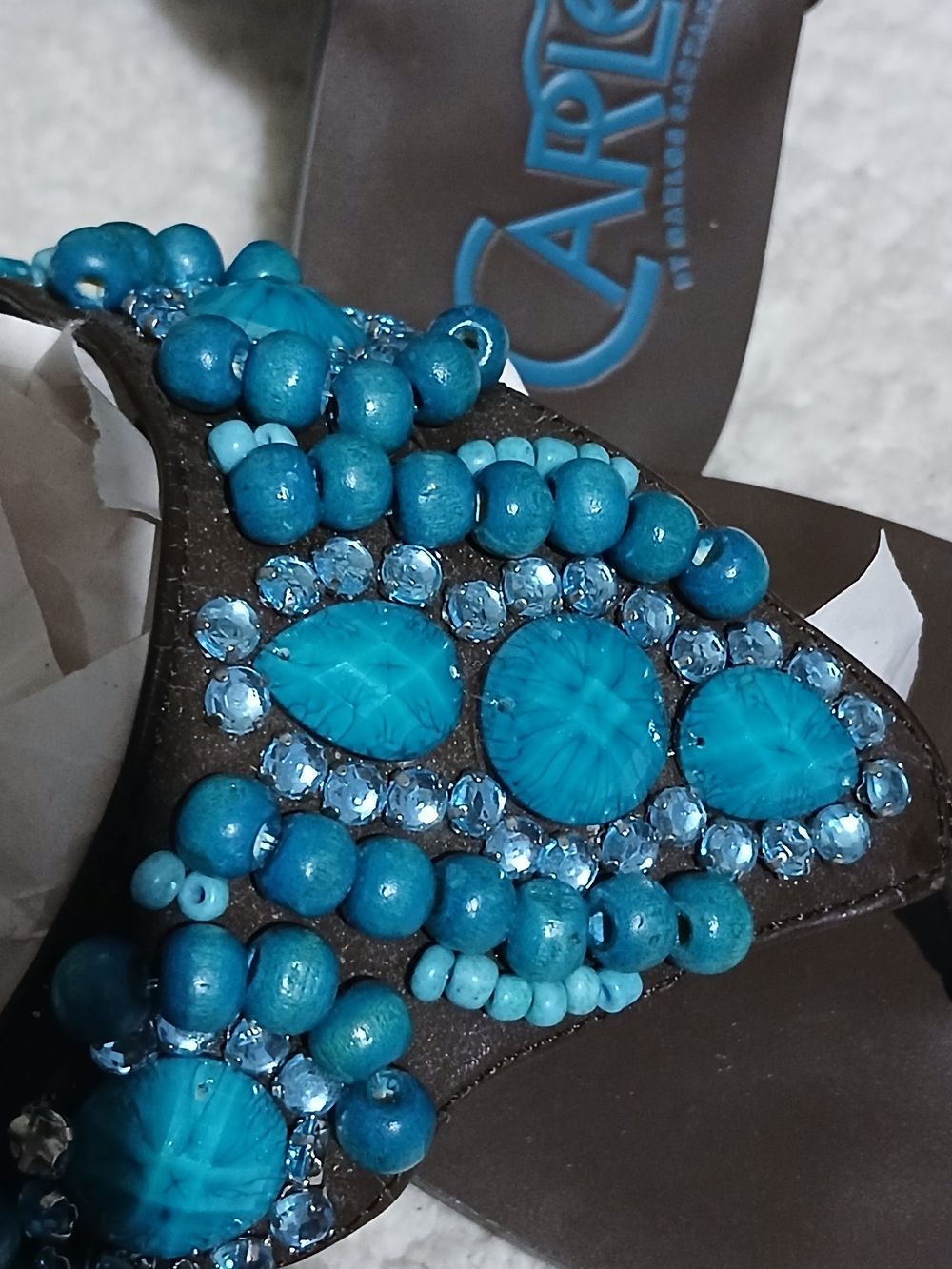 Carlos by Carlos Santana Turquoise Beaded Women’s Slide Sandals - Picture 3 of 9
